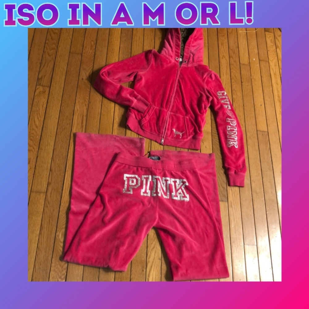 PINK Victoria's Secret Hot Pink Velour Tracksuit (ISO)
